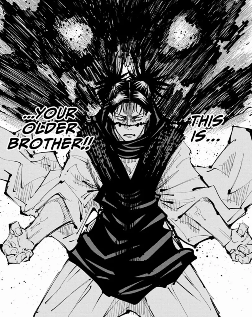 Manga panel of Choso with text the says, "Your older brother is here."