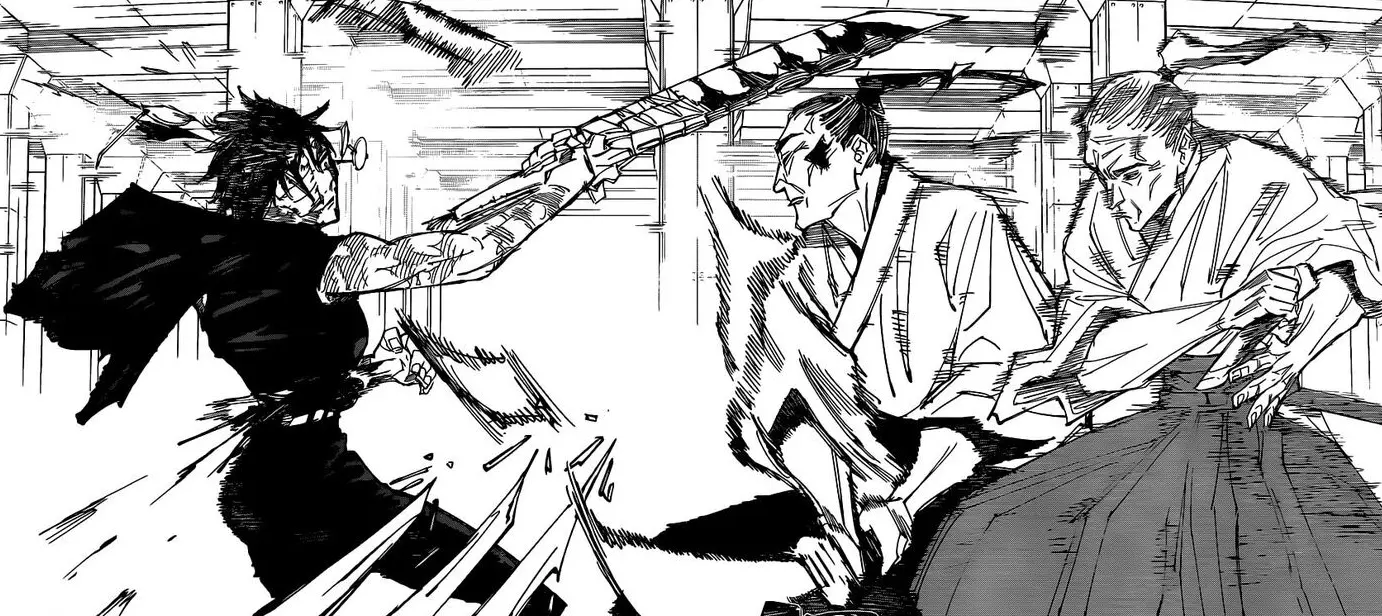 Toji Fushiguro in combat, the Heavenly Restriction predecessor Maki Zenin would surpass in Jujutsu Kaisen