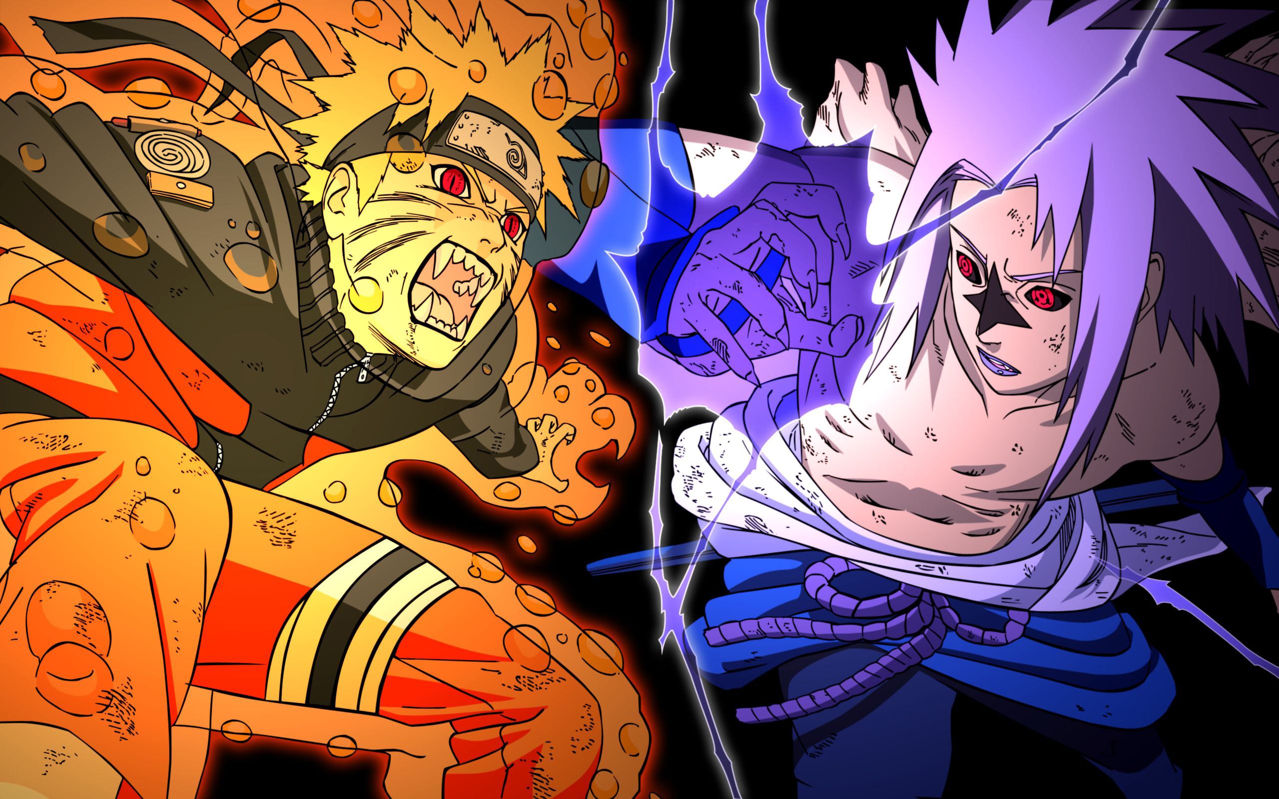Naruto and Sasuke clashing in their iconic rivalry battle