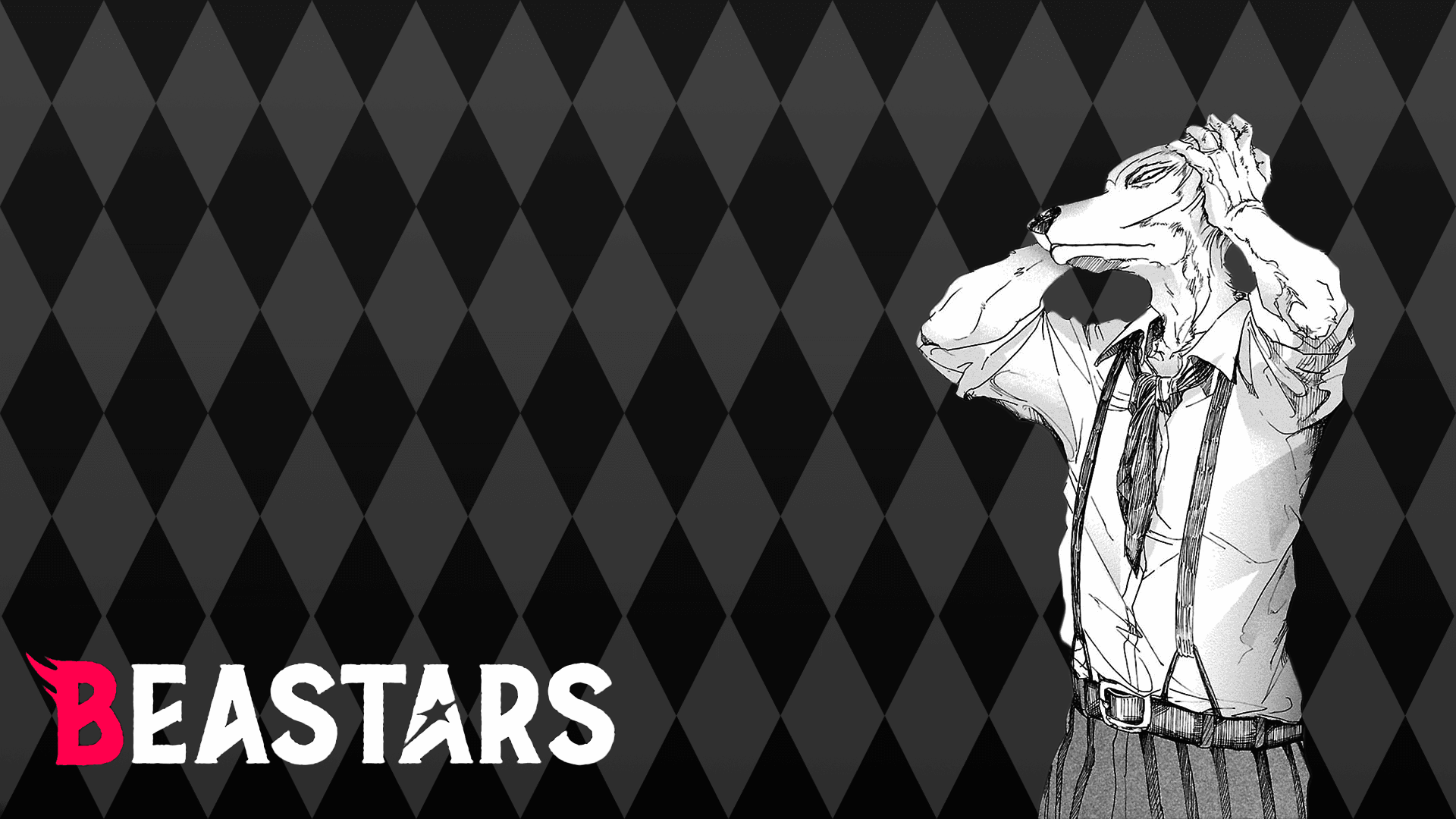 Beastars anime artwork featuring Legoshi in his school uniform — official series promotional art