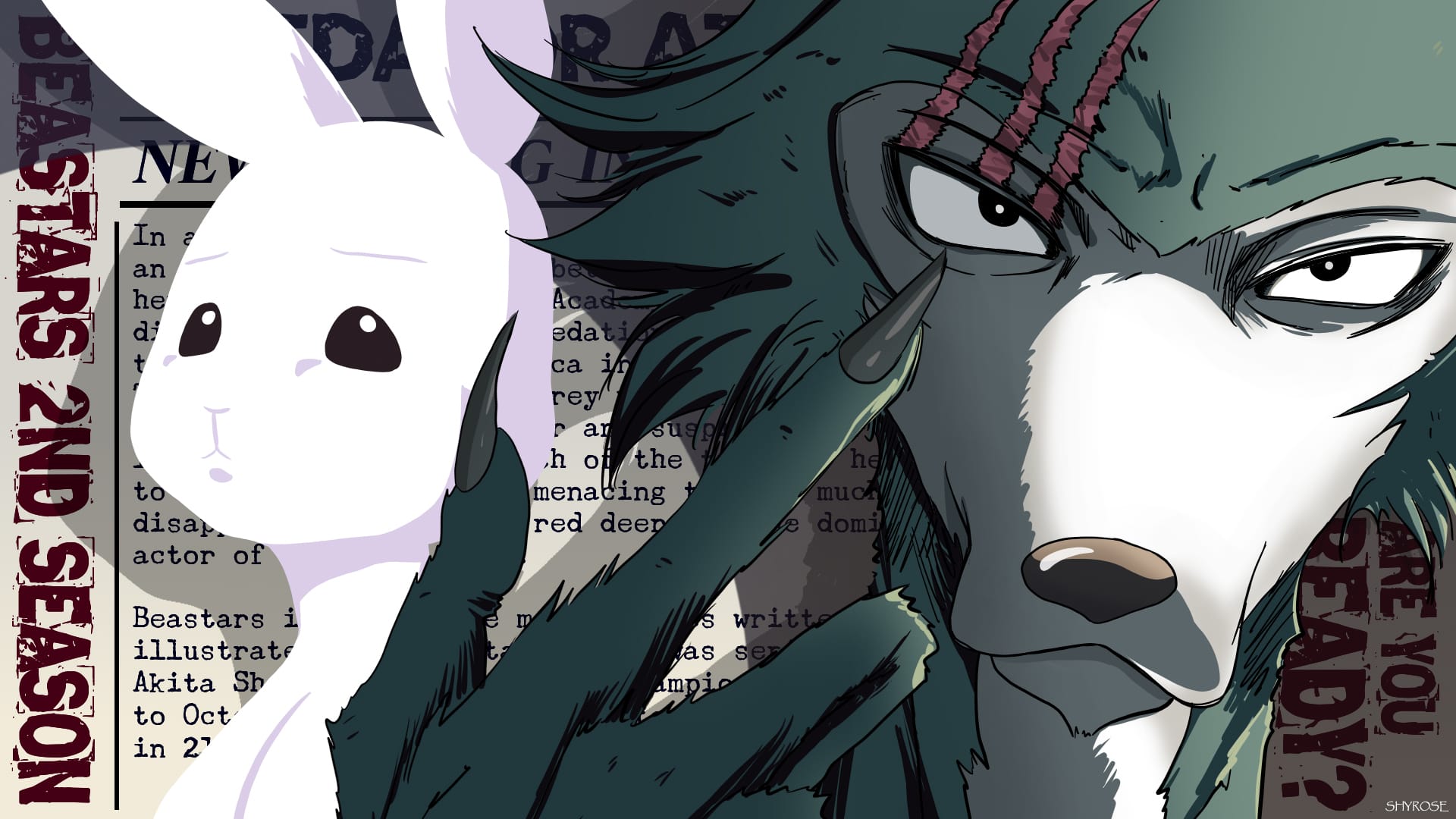 Legoshi the grey wolf and Haru the white rabbit in Beastars — the central relationship of the series