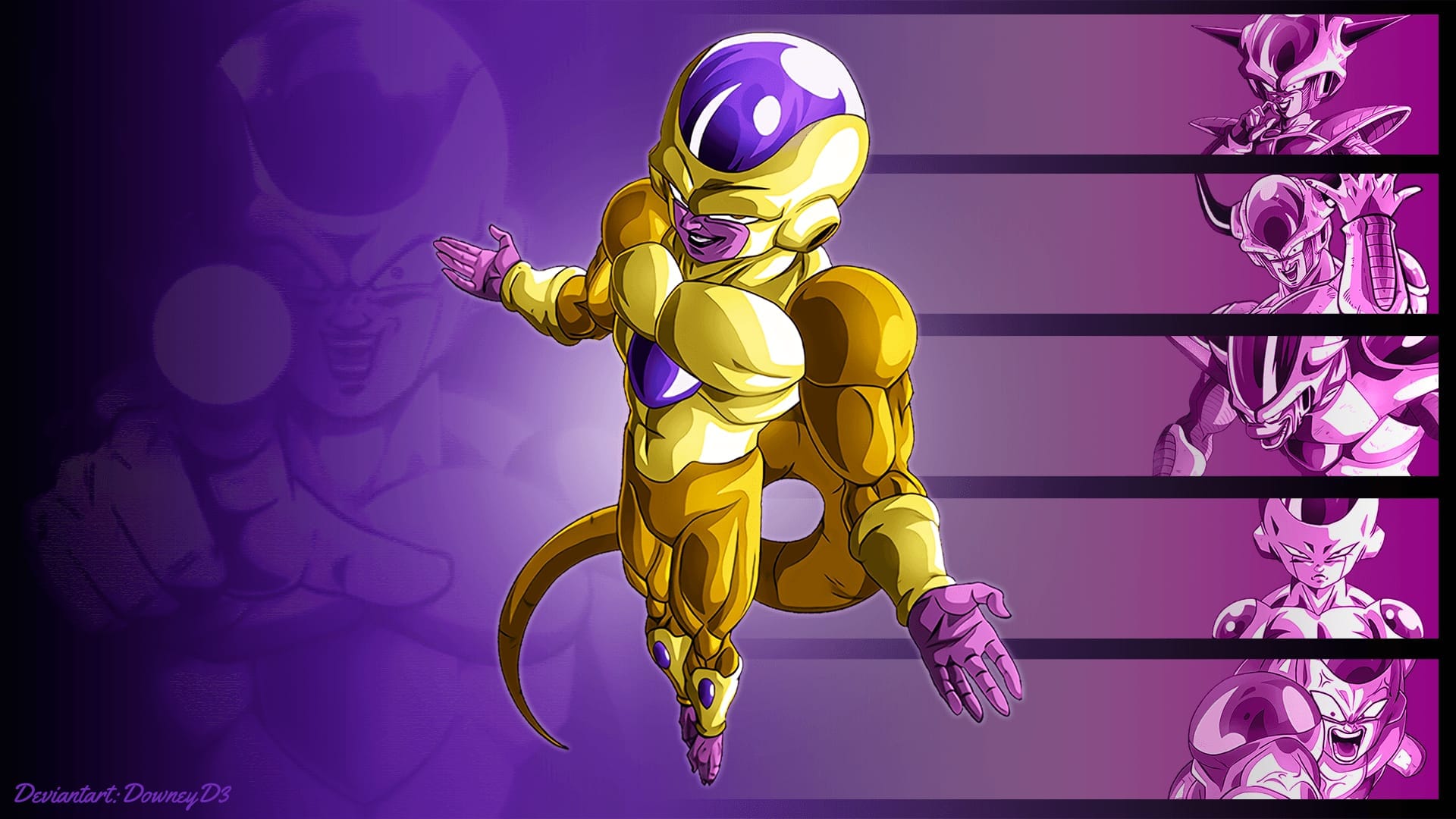Golden Frieza showing all his transformation forms from Dragon Ball