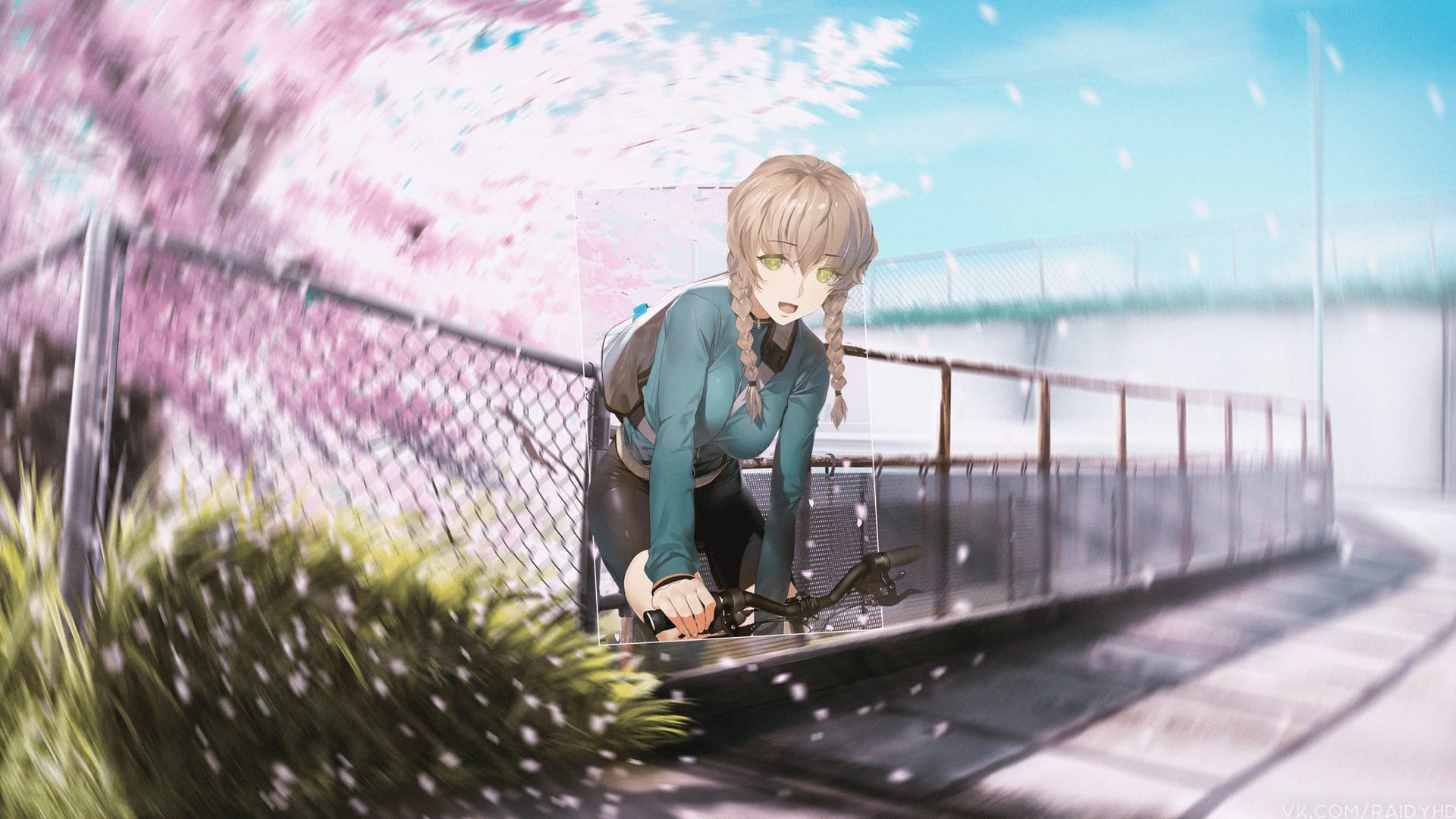 Suzuha Amane riding a bicycle in Steins;Gate promotional artwork