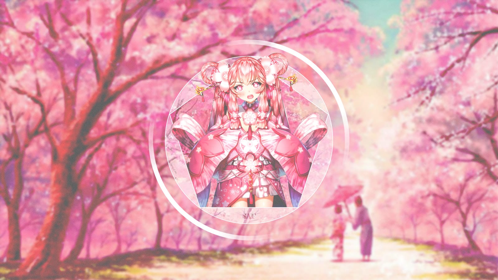 Hinagiku the Agent of Spring surrounded by cherry blossoms in Agents of the Four Seasons