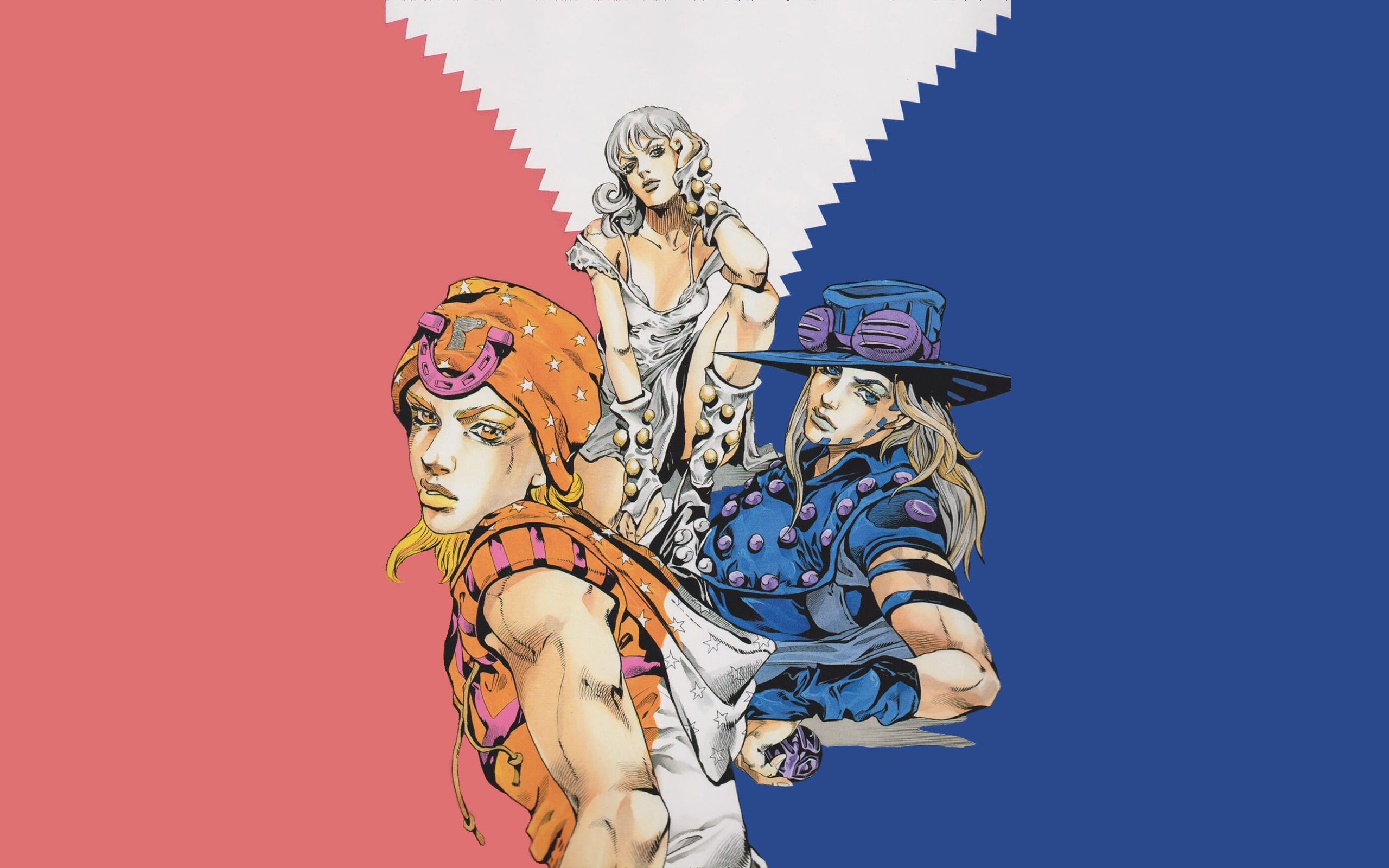 Johnny Joestar, Gyro Zeppeli, and Lucy Steel artwork from Steel Ball Run