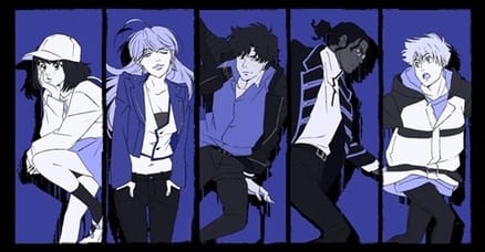 The Lazarus team lineup showing Axel, Chris, Doug, Leland, and Eleina together