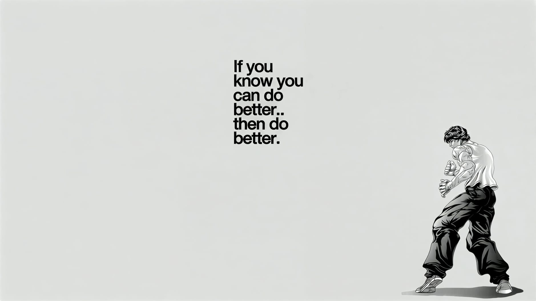 Baki Hanma in a fighting stance with a motivational quote