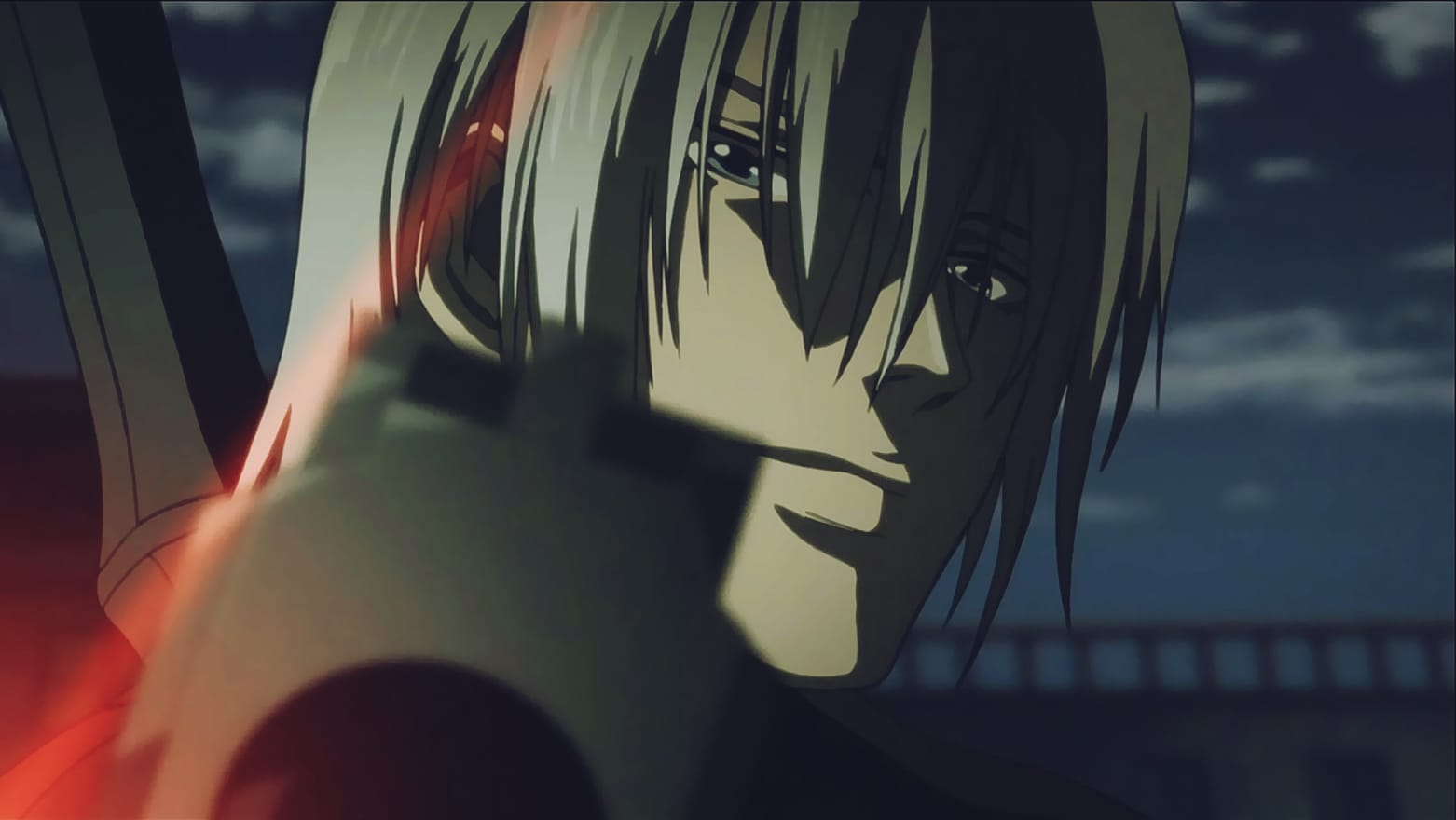 Dante aiming a pistol in Devil May Cry animated action scene