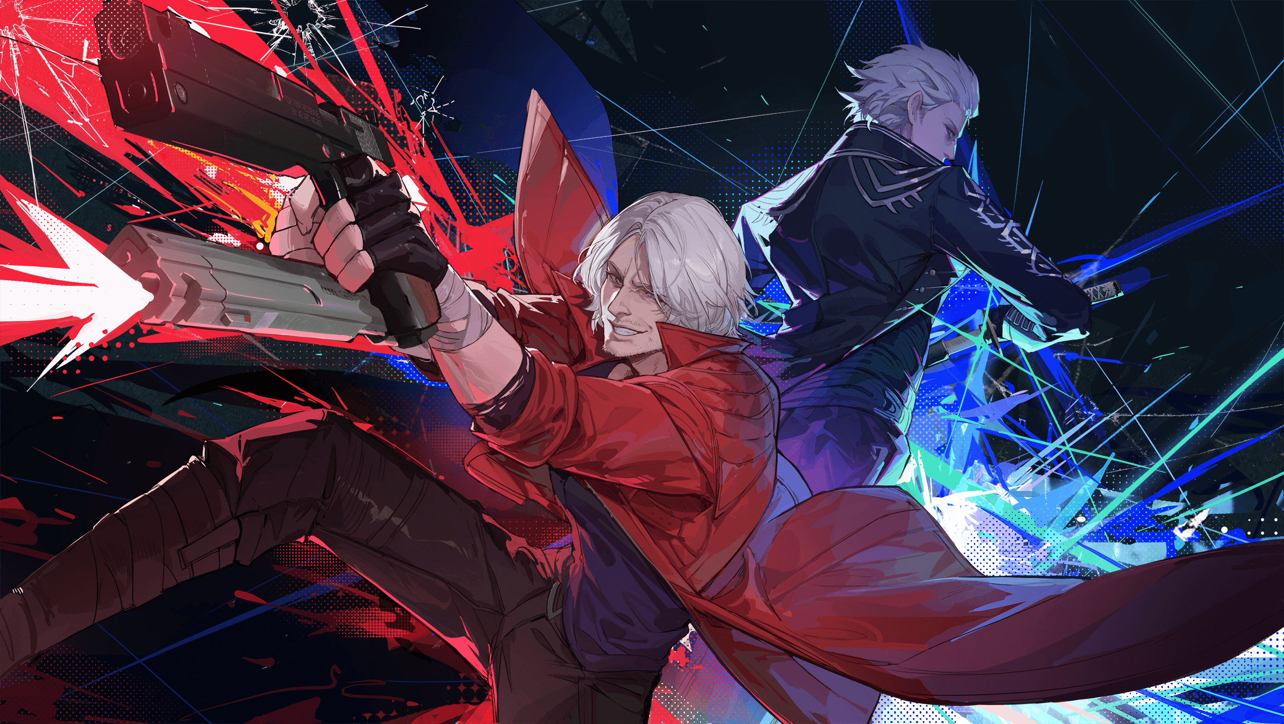 Dante and Vergil face-off artwork from Devil May Cry