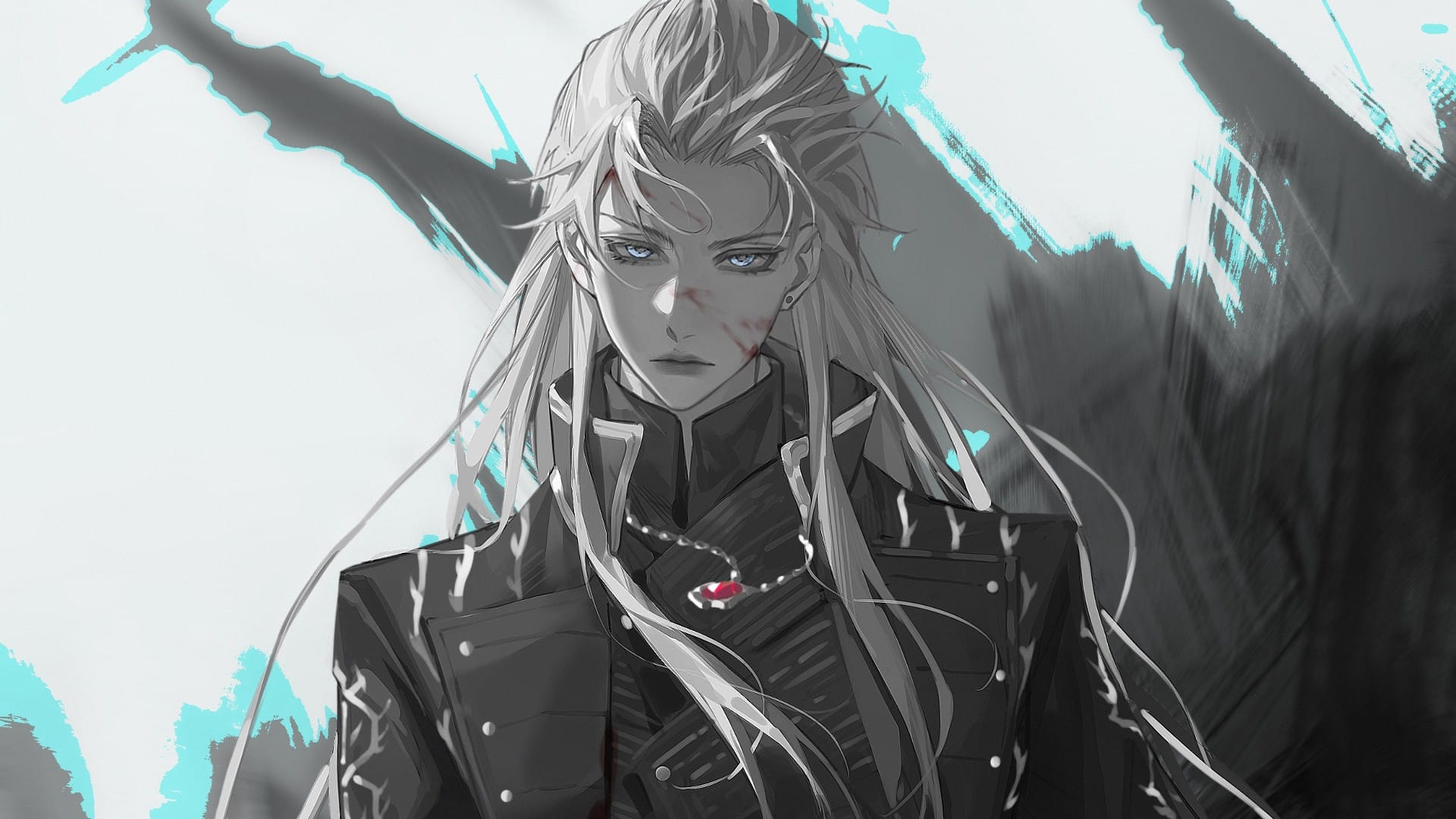 Vergil portrait with silver hair and blue eyes