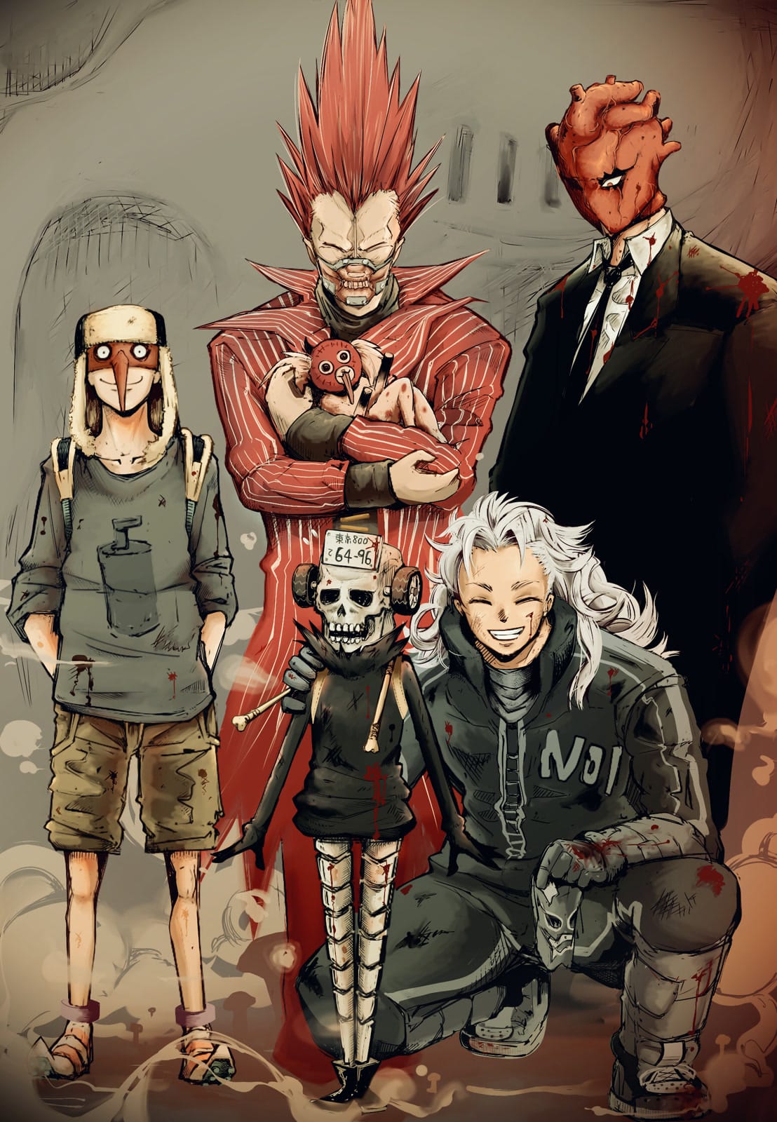 The En family from Dorohedoro including En, Noi, Shin, and Fukuyama