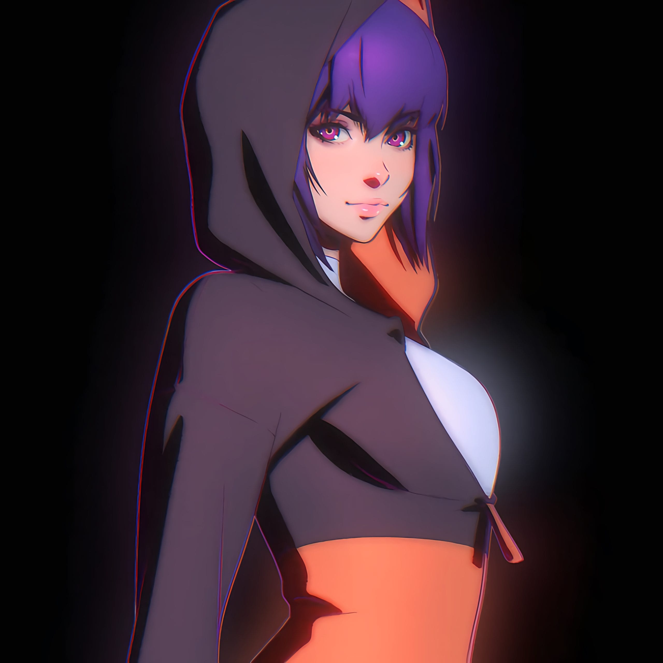Major Motoko Kusanagi hooded cyberpunk artwork