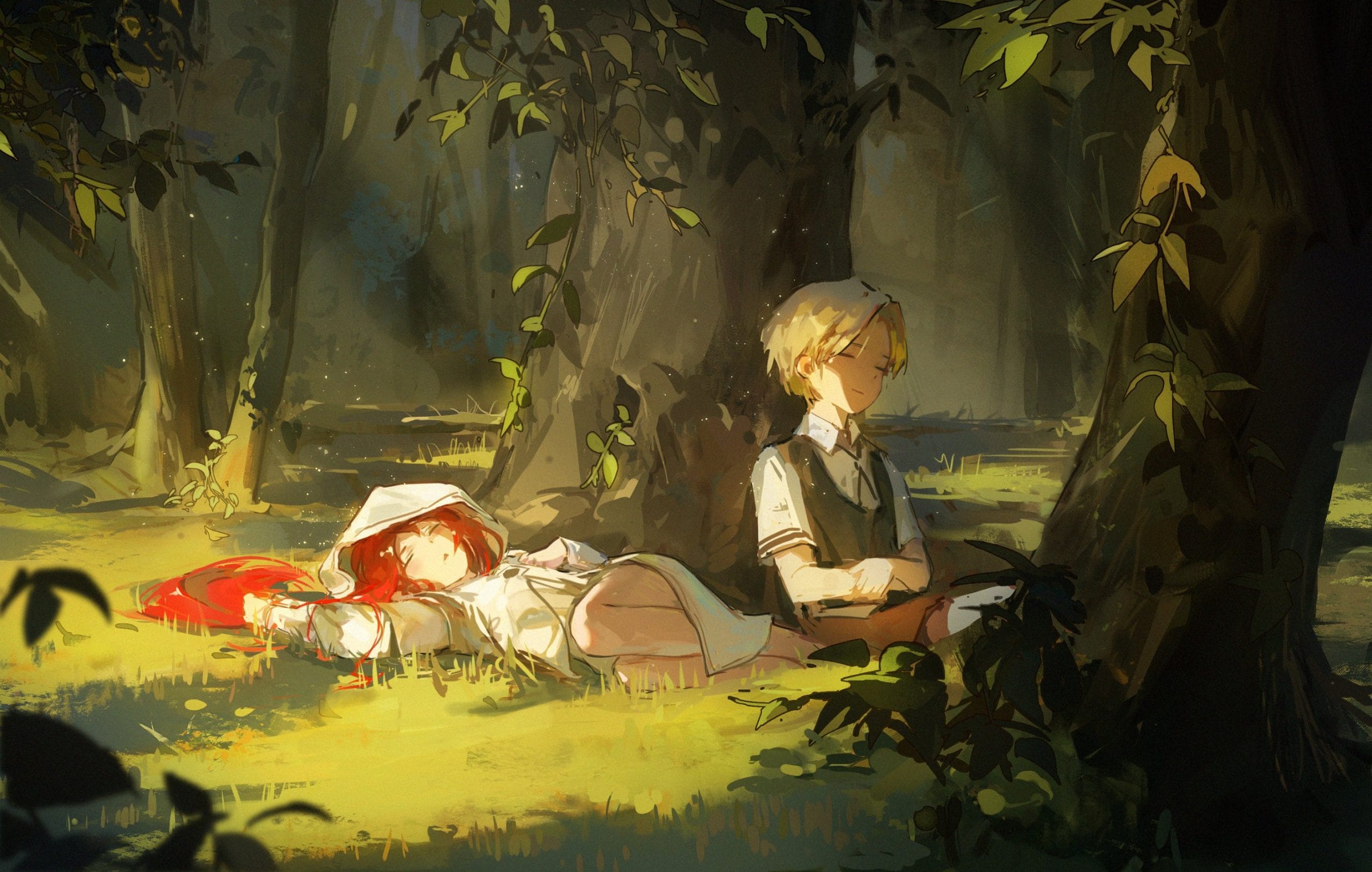 Rudeus and Eris in a peaceful forest scene from Mushoku Tensei