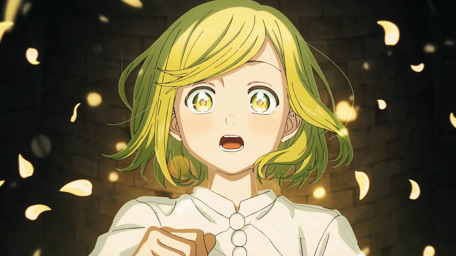 Witch Hat Atelier anime Coco glowing with magical sparks