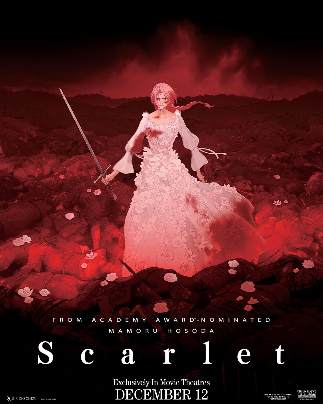 Scarlet teaser poster showing Princess Scarlet with sword among fallen soldiers