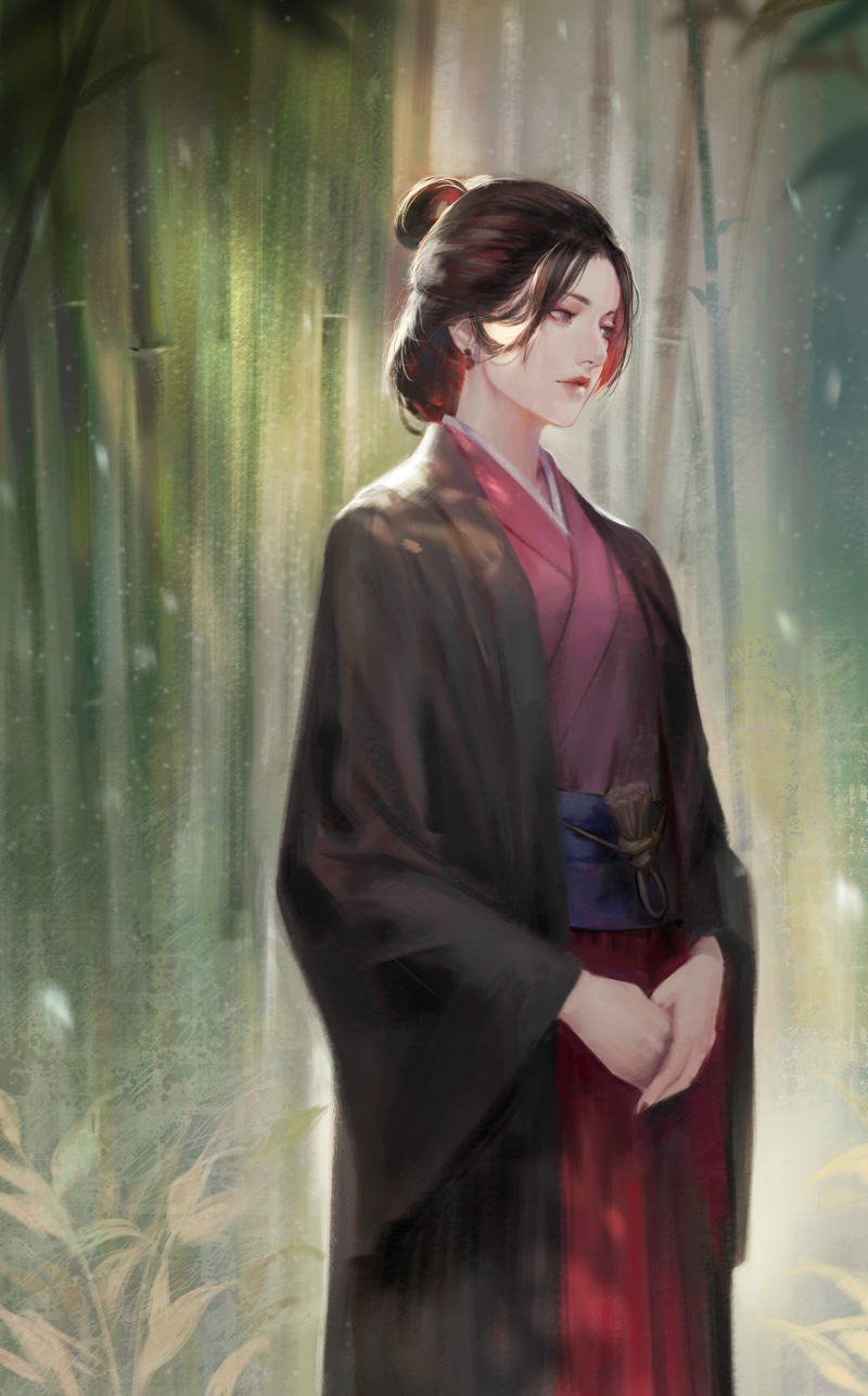 Emma standing in a bamboo forest in Sekiro Shadows Die Twice artwork